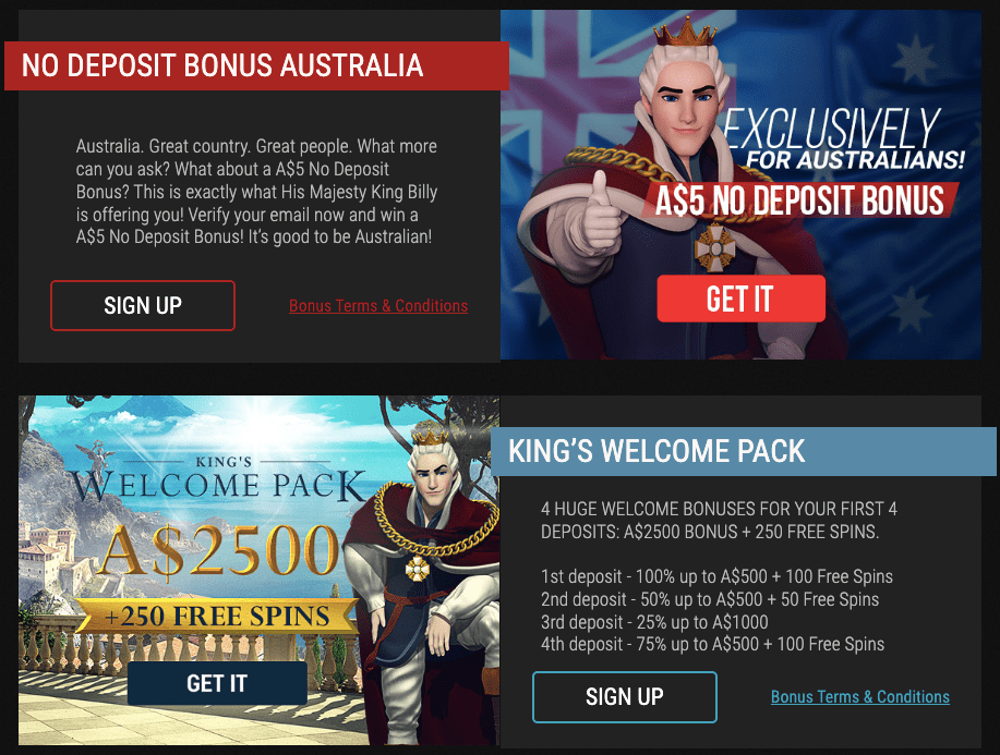 King Billy no deposit bonus